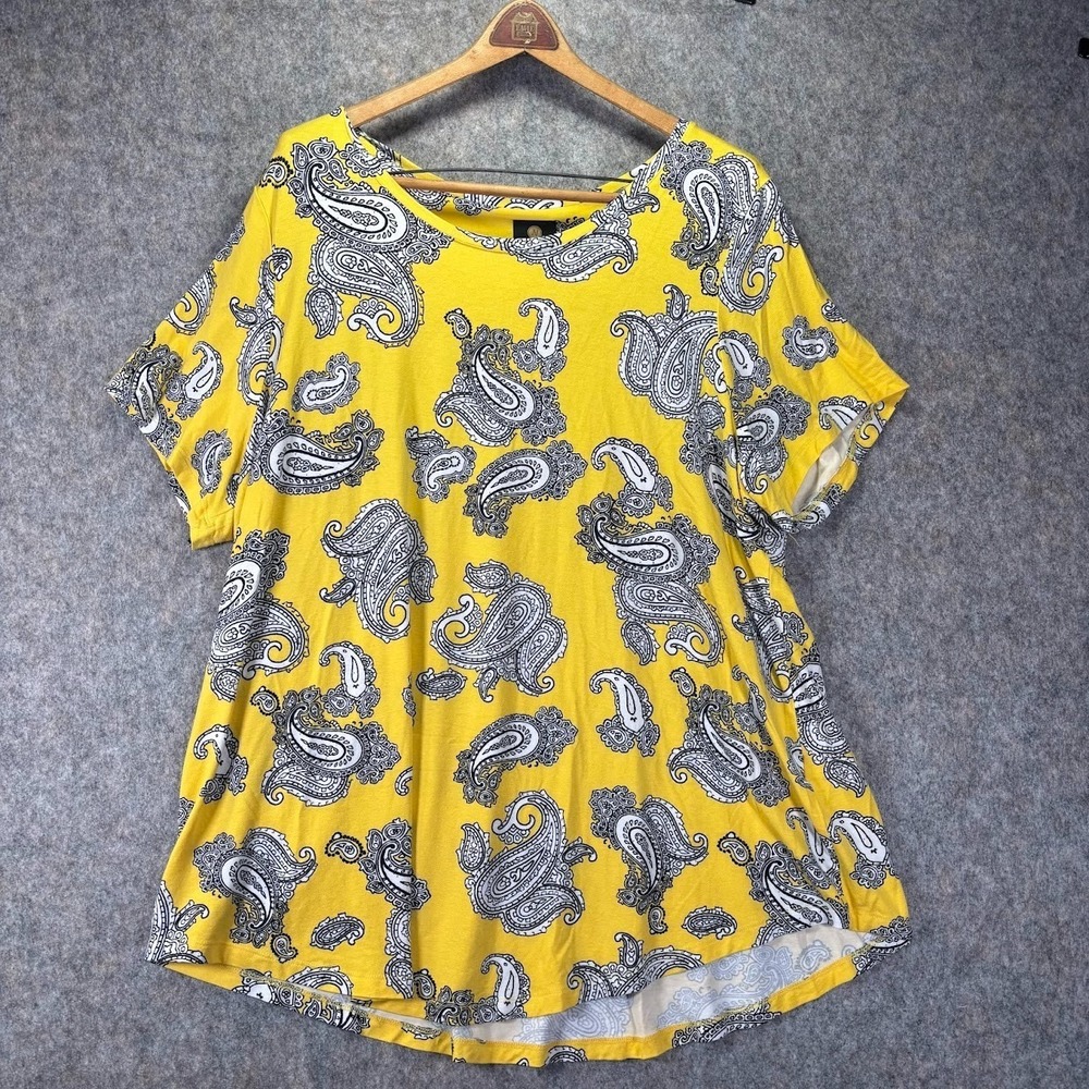 JM Collection Yellow Paisley Tunic Top Size 3X Rayon Spandex Stretch Soft